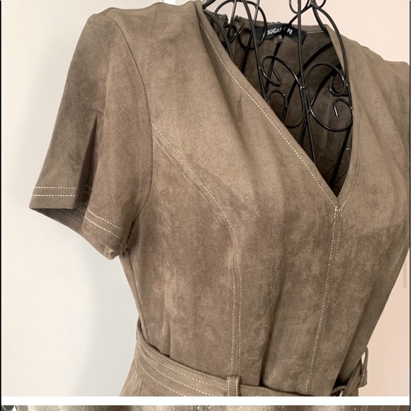 NWT SugarLips Olive Faux Suede Dress - Picture 9 of 12